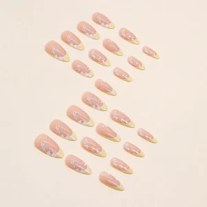 Tip Press on Nails Medium Length Almond Acrylic Nails Glossy Yellow Nails