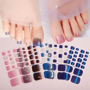 Toe Nail Wraps Stickers with Glitter Sequins Solid Color Full Cover Foot Gel Nail Art Wraps