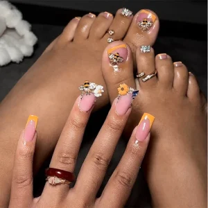 Toenail and Fingernail Set French Press on Nails 24Pcs Luxury Shiny Diamond ABS Press on Nail Kits for Finger Toenails