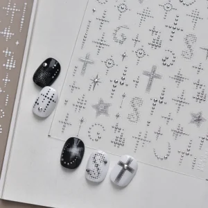 Tomoni Metal Nail Stickers Best selling NS style Pearl Retro Diffused Polka dot Cross Nail Decals Decorations