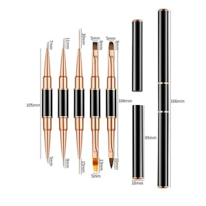 Top Quality Custom Logo 5PCS Set Double Ended Acrylic Nail Art Liner Flat Brush for Manicure Salon