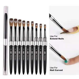 Top Quality Nail Brush Black Metal Handle 100% Kolinsky Crimped Round Acrylic Nail Brushes for Nail Salon