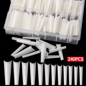 Top Sale Nail Tips 240 Pcs Box Clear Long Coffin Tips Clear Natural Artificial Nail Tips