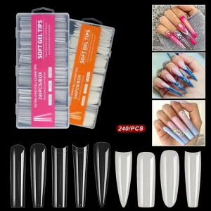 Transparent ABS Nail Tips Super Long Water Pipe Design Full Cover French 4 Shaped Coffin Ballerina Easy to Apply