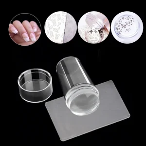 Transparent Round DIY Nail Stamper with Jelly Silicone Head Scraper for French Nails Printing Art Stamping Plate Manicure Tool