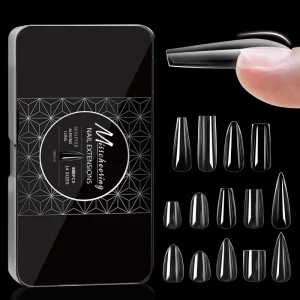 Transparent Seamless Press On Nails Long Pre Designed Finger Coffin Shape False Nails Boxed
