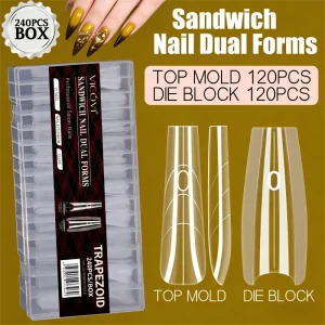 Trapezoid Coffin Sandwich Dual Forms for Nails Transparent Acrylic French Tip Nail Extension Tool OEM Salon Use Easy Operation