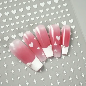 Trend French Style Colorful Star and Heart Design Flat Self-adhesive Nail Stickers for Nail Art Salon