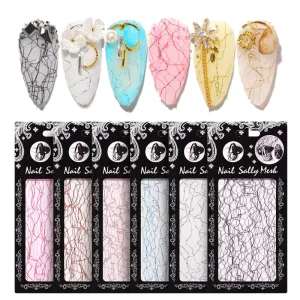 Trending Nail Finger Decoration Luxury Gold Silver Strip Line Cute Nail Sally Mesh Nail Art Stickers