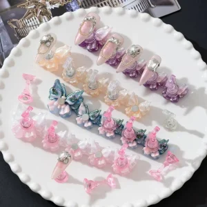 Trending New Nail Art Tips Holder butterfly Base Laser Aurora Translucent Practice Long Nail Tips