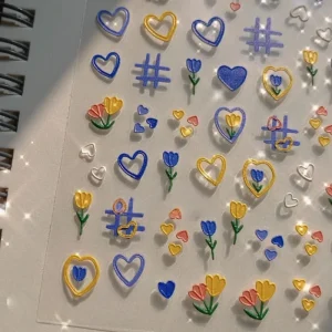 Tulip Embossed 3D Plastic Nail Art Decals French Style Cute Line Adhesive Non Toxic Summer Heart Shape DIY Nail Designs