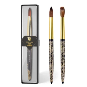 USA Size Dragon Metal Custom Nail Brush 100% Kolinsky Oval Crimped Kolinsky Acrylic Nail Brushes #10 #12 #14 #16 #18