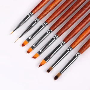 UV Gel Nail Art Brush Wood Handle Nylon Bristles Nail Art Brush for Line Drawing & Dotting Design