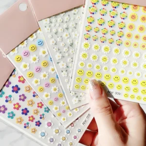 Ultra Thin 5D Nail Art Stickers Adhesive Cartoon Bear Rainbow Sun Rabbit DIY Easy Apply Made of Plastic MSDS Certified