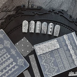 Ultra-thin DIY Vines Lace Clear Nail Stamper Embossed Silicone Nail Art Stamping Template Mold for Manicure