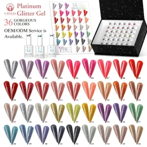 Unigel Manicure Nail Salon Varnish Sparkly Shiny Chrome Platinum Glitter Gel Nail Polish Set