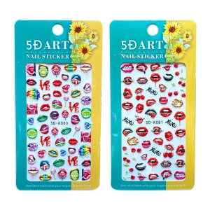 Valentine Nail Decoration Red Sexy Lips Mouth 5D Nail Art Sticker Decals