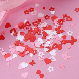 Valentine’s Day 12 Box Glitter Heart Nail Accessories Pink and White Butterfly Flowers Nail Sequins Color Decoration Supplier