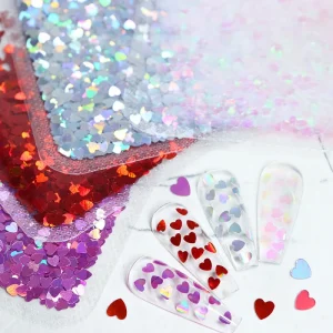 Valentine’s Day 3D Acrylic Nail Art Decoration Red Heart Shaped Glitter Sequins Confetti Flakes for Eyes and Face