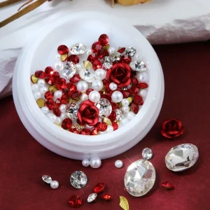 Valentine’s Day 3D Alloy Nails Art Accessories Flower Design Nail Decoration Nail Rhinestones Charm Vendors