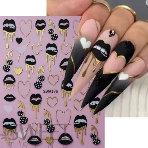 Valentine’s Day 3D Custom Nail Art Stickers Gold Love Heart Self-adhesive Nail Decals DIY Decoration