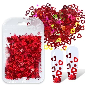 Valentine’s Day 3D Hollow Heart Glitter Sequins Nail Art Sticker Decals Plastic Decoration for Women and Girls