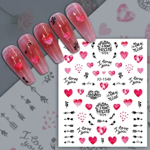Valentine’s Day 3D Mixed Love Heart Nail Glitter Red Flake Sequin Decorative Accessories Professional Nail Art Stickers Decals