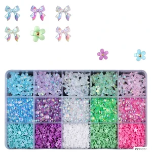 Valentine’s Day Christmas Summer Nail Polish Glitter 3D Plastic Decorations 12 Grid Long Box Nail Art Decorations