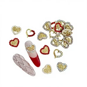 Valentine’s Day DIY Nail Art Decoration 3D Love Diamond Peach Heart Alloy Non toxic Charms with Rhinestone