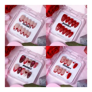 Valentine’s Day False Nails Press Nails Handmade High Quality Acrylic Full Cover Pre-designed Nail Art Artificial