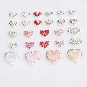 Valentine’s Day Nail Art Decorations Heart shaped Rhinestone Charms 3D Bling Crystal Pearl Nail for Manicure DIY Accessories