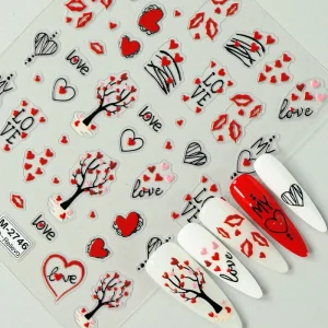 Valentine’s Day Nail Art Stickers for Women Girls Red Sexy Lips Heart Shaped Design Self Adhesive Nail Stickers