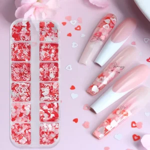 Valentine’s Day Nail Glitter Sequins Red Pink Love Heart Nail Sequins for Nail Art Decoration Rainbow Nail