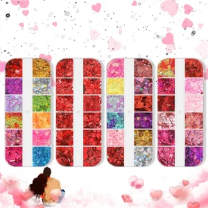 Valentine’s Day Nail Sequins Nail Art Decoration 12grid Strip Box Love Lip Letter Nail Sequins