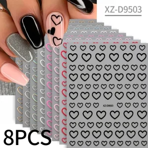 Valentine’s Nail Stickers Simple Style Nail Art Decorative Stickers with Star Heart Moon Shapes and Gold/Silver Wrap Decal