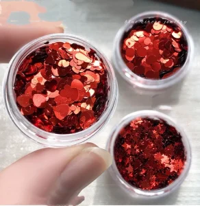 Valentine’s Red Nail Glitter 3D Sparkle Star Heart Circle Shapes PET Nail Sequins Holographic Manicure Supplies