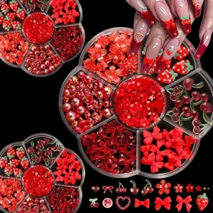 Vibrant Red Resin Fruit & Bow Nail Charms Cherry Butterfly & Alloy Mix for DIY Nail Art Bulk Nail Decor Supplies
