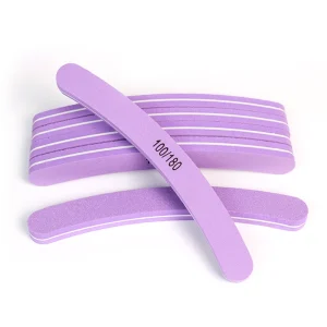 Washable Banana Shape Purple Nail File 100 180 Grit Acrylic Nail Sanding Sponge File