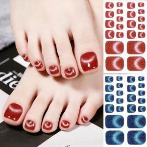 Waterproof Popular Style Pink Gradient 3D Eye Cat Foot Nail Stickers Polish Nail Strips Plastic Teo Nail Wraps Teo Nail Stickers