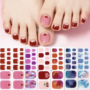 Waterproof Summer Gradient Solid Color Glitter Gold Foil Stamping Foot Nail Sticker Polish Teo Nail Strips Teo Nail Art Stickers