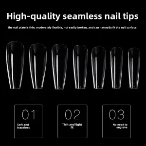 Wearable Nail Tips Ultra Thin Seamless Adhesive Style for Nail Salons DIY Wearable Nails Thin Long Tapered Shape Transparent