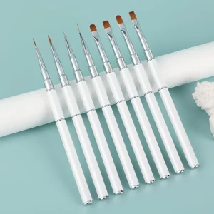 White Aluminum Handle Nylon Hair Fingernail Brush on Nail Glue Nail Art Brushes Nail Salon