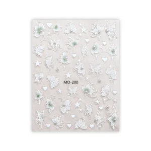 White Embossed Nail Art Stickers Decals 5D Pearl Flower Relief Decals Nail Sticker Art Decorations