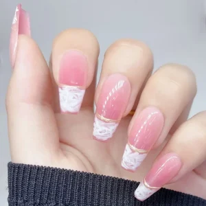 White French 10pcs Handmade Pink Gel Press on Nails
