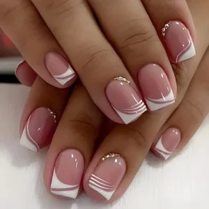 White French style ABS Nail Tips with Rhinestones Popular for Export 24 Detachable Ultra thin Press on Nails