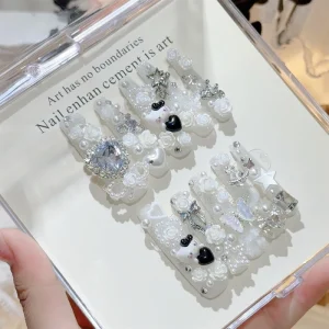 White Gyaru Y2K Japanese Eye Bling Removable Acrylic Handmade Press on Nails