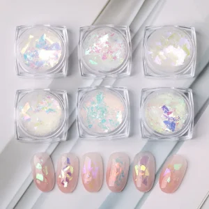 White Pearl Chrome Powder Nails Flakes Iridescent Sequin 3D Nail Art Manicure Palette Accessories