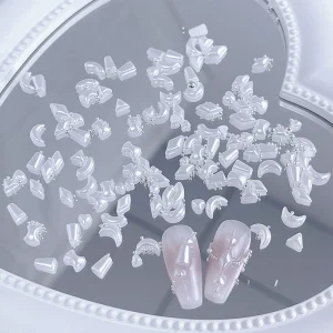 White Round 3D Moon Stars Pearl Nail Charms Plastic Flat Back for Nail Art DIY Decoration