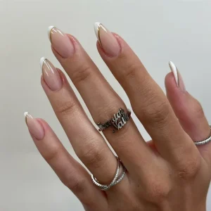 White Tip Reusable French Gold Stripe Minimalist Acrylic False Artificial Tips Art Press on Nails