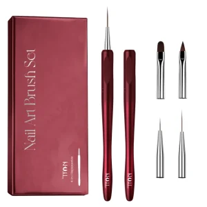 Wine Red 3d Nail Brushes Thick Liner Nail Brush Custom Logo Replaceable 4 In1 Nail Art Brushes with Package Box